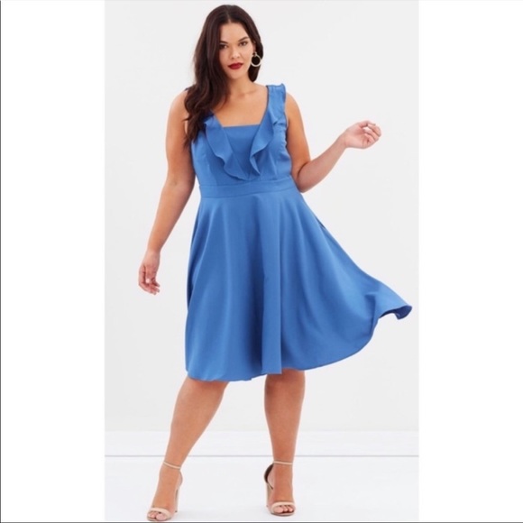 City Chic Blue Flirty Flutter Dress - Picture 2 of 13
